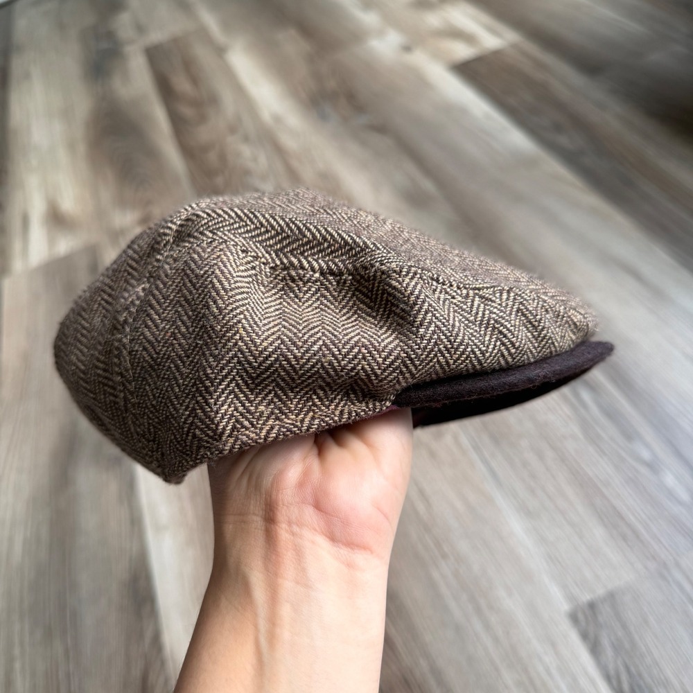 Vintage Stetson Brown Herringbone Flat Cap Wool Blend Ivy Hat Small Medium